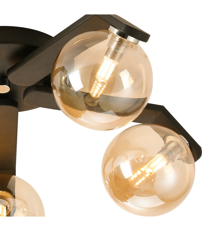 Cortland 54cm Flush Ceiling 5 Light G9 IP44 Black/Polished Chrome/Amber Smooth Round Glass-5