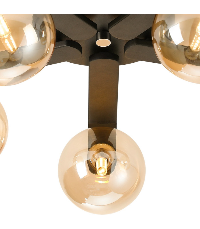 Cortland 54cm Flush Ceiling 5 Light G9 IP44 Black/Polished Chrome/Amber Smooth Round Glass-6