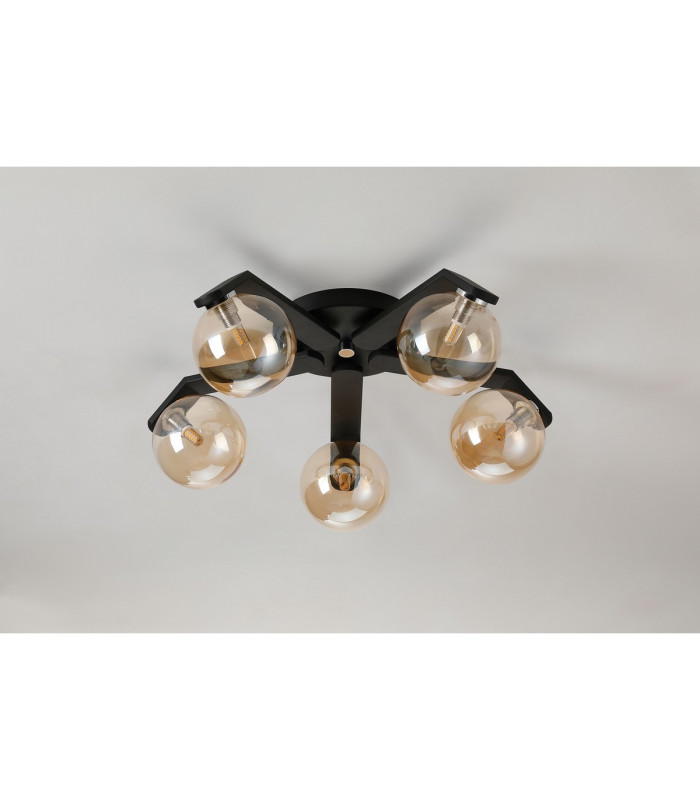 Cortland 54cm Flush Ceiling 5 Light G9 IP44 Black/Polished Chrome/Amber Smooth Round Glass-7