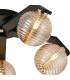 Cortland 54cm Flush Ceiling 5 Light G9 IP44 Black/Polished Chrome/Amber Ribbed Round Glass-6