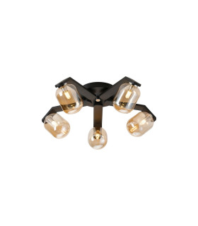 Cortland 54cm Flush Ceiling 5 Light G9 IP44 Black/Polished Chrome/Amber Smooth Tubular Glass-1