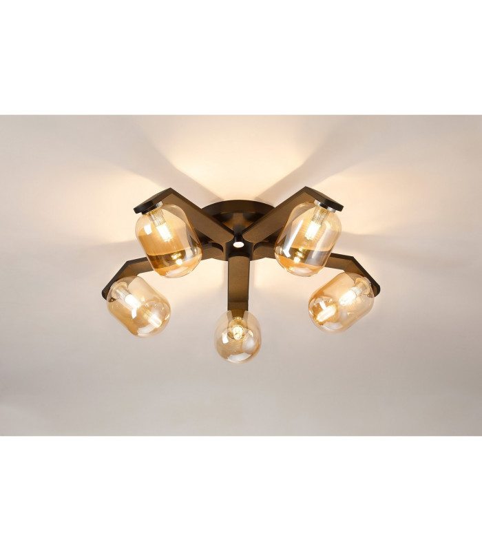 Cortland 54cm Flush Ceiling 5 Light G9 IP44 Black/Polished Chrome/Amber Smooth Tubular Glass-3