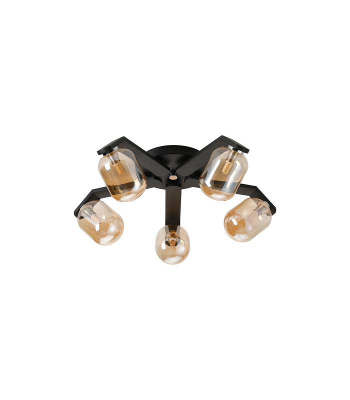 Cortland 54cm Flush Ceiling 5 Light G9 IP44 Black/Polished Chrome/Amber Smooth Tubular Glass-4