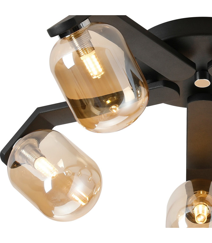 Cortland 54cm Flush Ceiling 5 Light G9 IP44 Black/Polished Chrome/Amber Smooth Tubular Glass-5