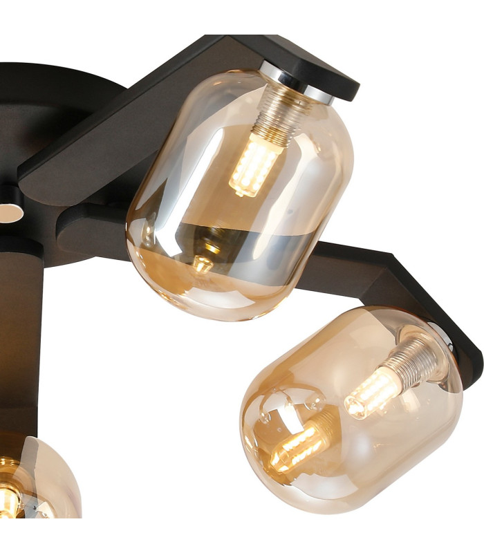 Cortland 54cm Flush Ceiling 5 Light G9 IP44 Black/Polished Chrome/Amber Smooth Tubular Glass-6