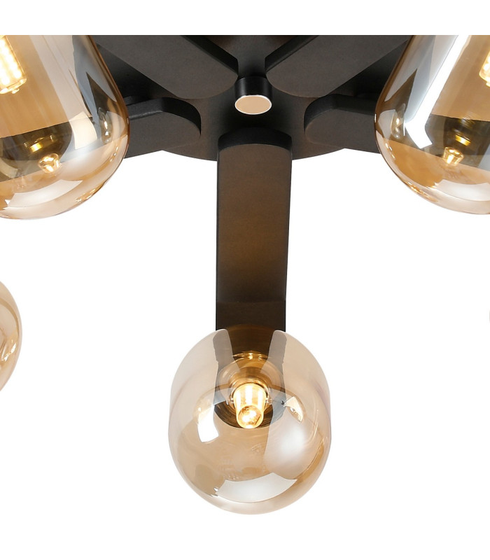 Cortland 54cm Flush Ceiling 5 Light G9 IP44 Black/Polished Chrome/Amber Smooth Tubular Glass-7
