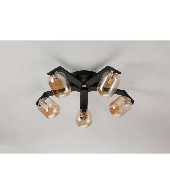 Cortland 54cm Flush Ceiling 5 Light G9 IP44 Black/Polished Chrome/Amber Smooth Tubular Glass-8