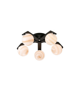 Cortland 54cm Flush Ceiling 5 Light G9 IP44 Black/Polished Chrome/Brown Round Marble Effect Glass-1