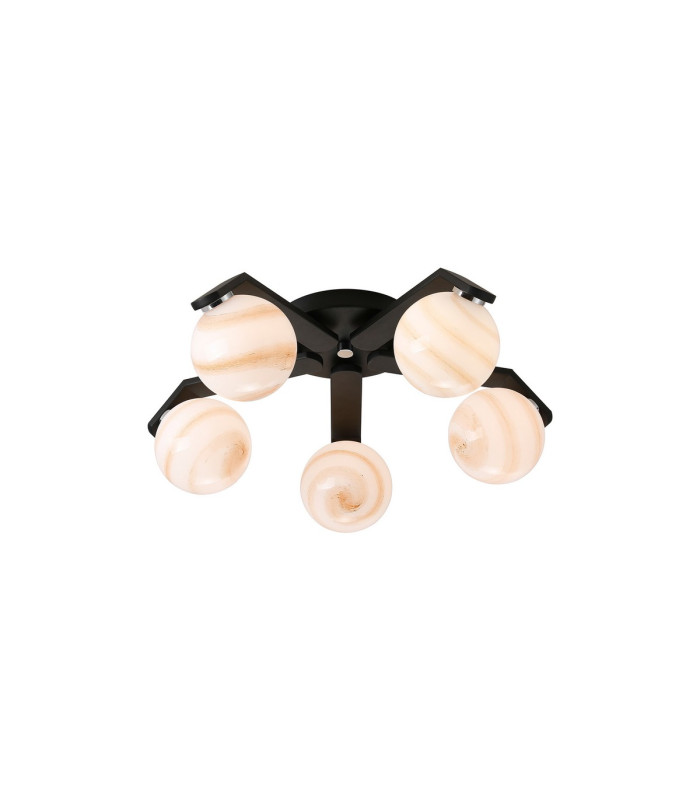 Cortland 54cm Flush Ceiling 5 Light G9 IP44 Black/Polished Chrome/Brown Round Marble Effect Glass-1