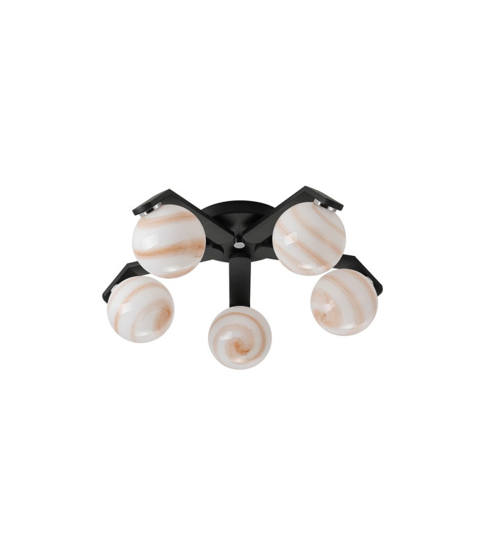 Cortland 54cm Flush Ceiling 5 Light G9 IP44 Black/Polished Chrome/Brown Round Marble Effect Glass-4