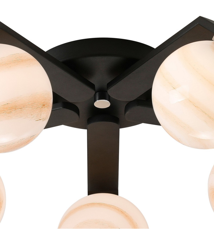 Cortland 54cm Flush Ceiling 5 Light G9 IP44 Black/Polished Chrome/Brown Round Marble Effect Glass-5