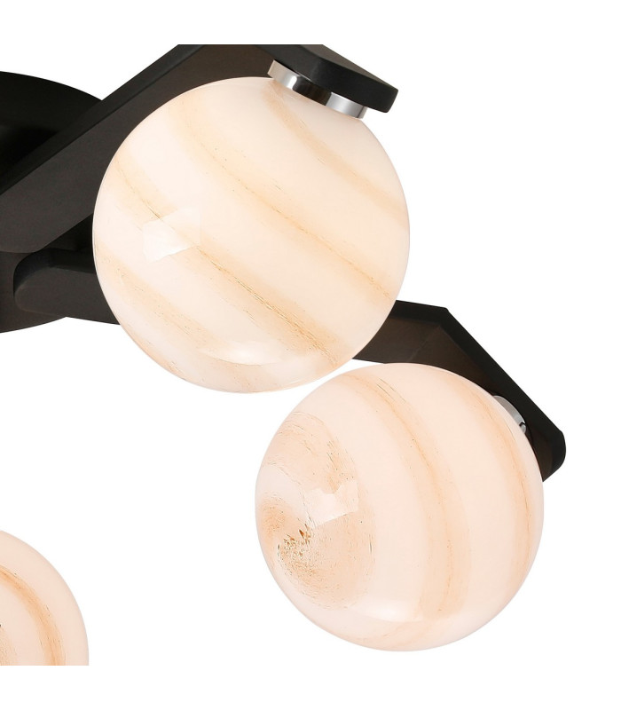 Cortland 54cm Flush Ceiling 5 Light G9 IP44 Black/Polished Chrome/Brown Round Marble Effect Glass-6