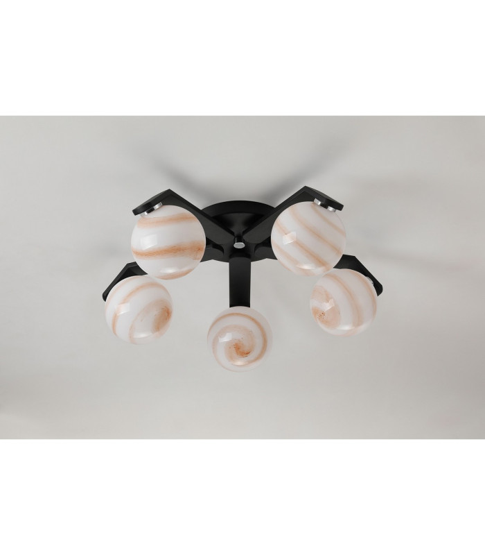 Cortland 54cm Flush Ceiling 5 Light G9 IP44 Black/Polished Chrome/Brown Round Marble Effect Glass-7