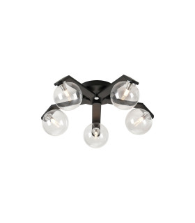 Cortland 54cm Flush Ceiling 5 Light G9 IP44 Black/Polished Chrome/Clear Smooth Round Glass-1