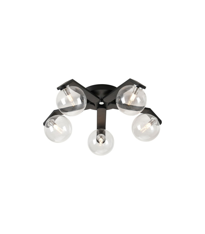 Cortland 54cm Flush Ceiling 5 Light G9 IP44 Black/Polished Chrome/Clear Smooth Round Glass-1