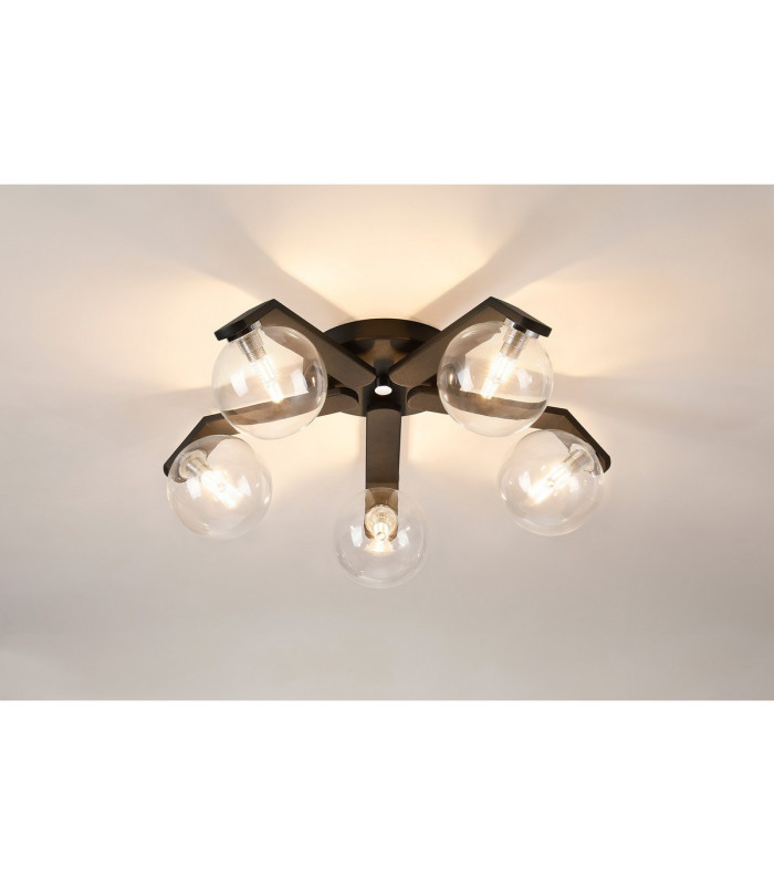 Cortland 54cm Flush Ceiling 5 Light G9 IP44 Black/Polished Chrome/Clear Smooth Round Glass-3