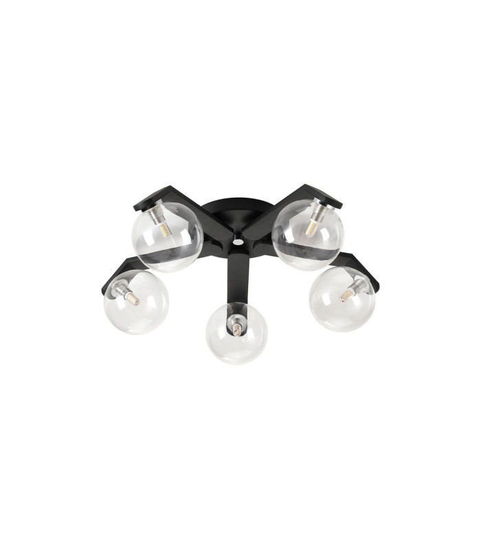 Cortland 54cm Flush Ceiling 5 Light G9 IP44 Black/Polished Chrome/Clear Smooth Round Glass-4