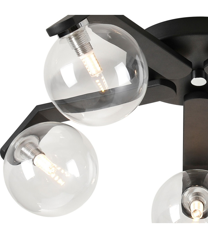 Cortland 54cm Flush Ceiling 5 Light G9 IP44 Black/Polished Chrome/Clear Smooth Round Glass-5