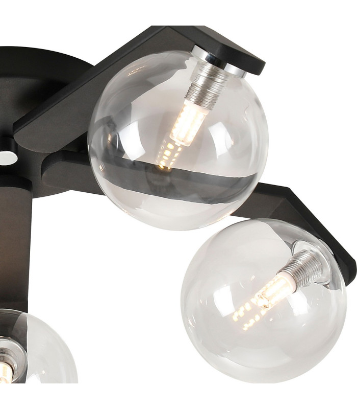 Cortland 54cm Flush Ceiling 5 Light G9 IP44 Black/Polished Chrome/Clear Smooth Round Glass-6