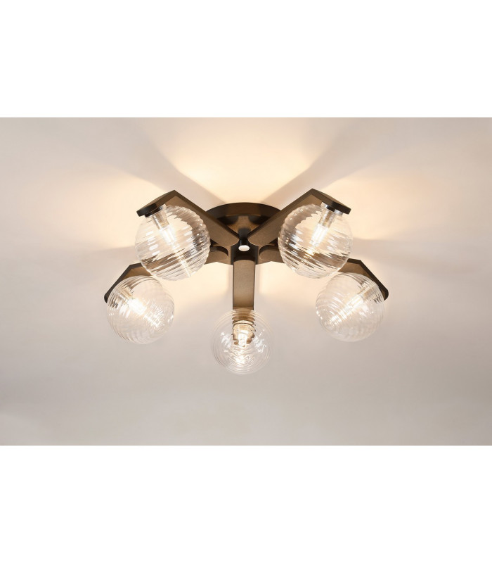 Cortland 54cm Flush Ceiling 5 Light G9 IP44 Black/Polished Chrome/Clear Ribbed Round Glass-3