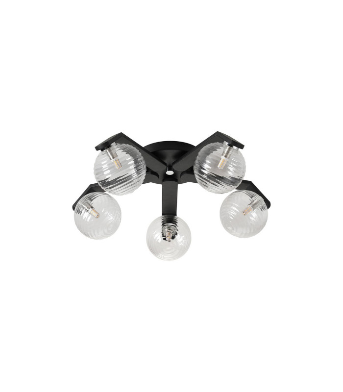 Cortland 54cm Flush Ceiling 5 Light G9 IP44 Black/Polished Chrome/Clear Ribbed Round Glass-4