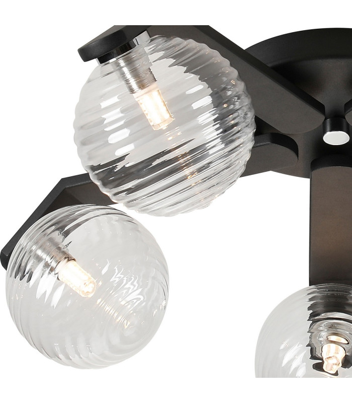 Cortland 54cm Flush Ceiling 5 Light G9 IP44 Black/Polished Chrome/Clear Ribbed Round Glass-5