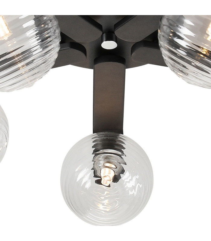 Cortland 54cm Flush Ceiling 5 Light G9 IP44 Black/Polished Chrome/Clear Ribbed Round Glass-7