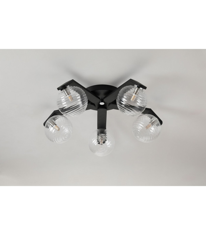 Cortland 54cm Flush Ceiling 5 Light G9 IP44 Black/Polished Chrome/Clear Ribbed Round Glass-8