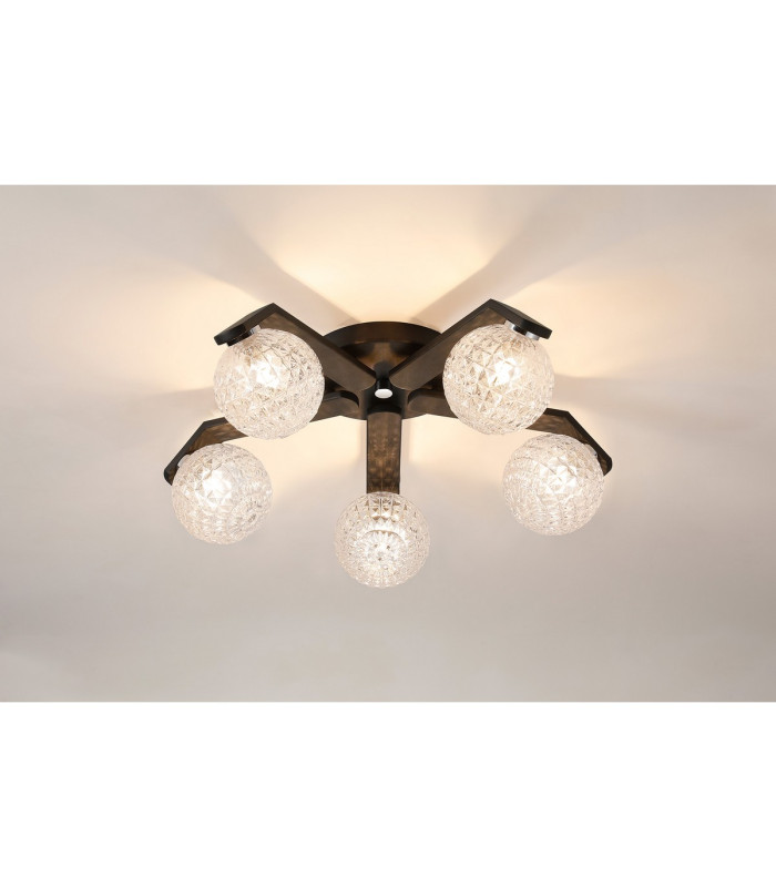 Cortland 54cm Flush Ceiling 5 Light G9 IP44 Black/Polished Chrome/Clear Cross Pattern Round Glass-3