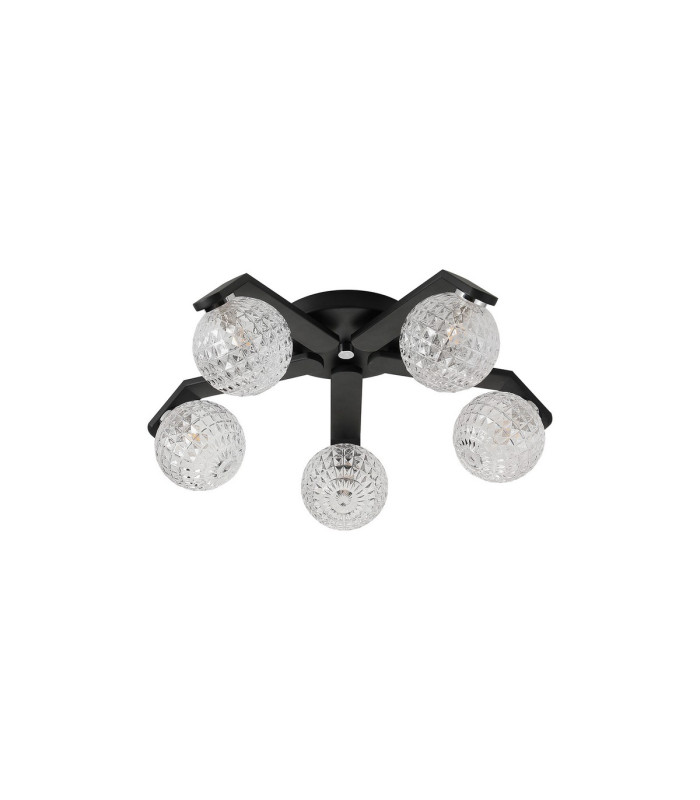 Cortland 54cm Flush Ceiling 5 Light G9 IP44 Black/Polished Chrome/Clear Cross Pattern Round Glass-4
