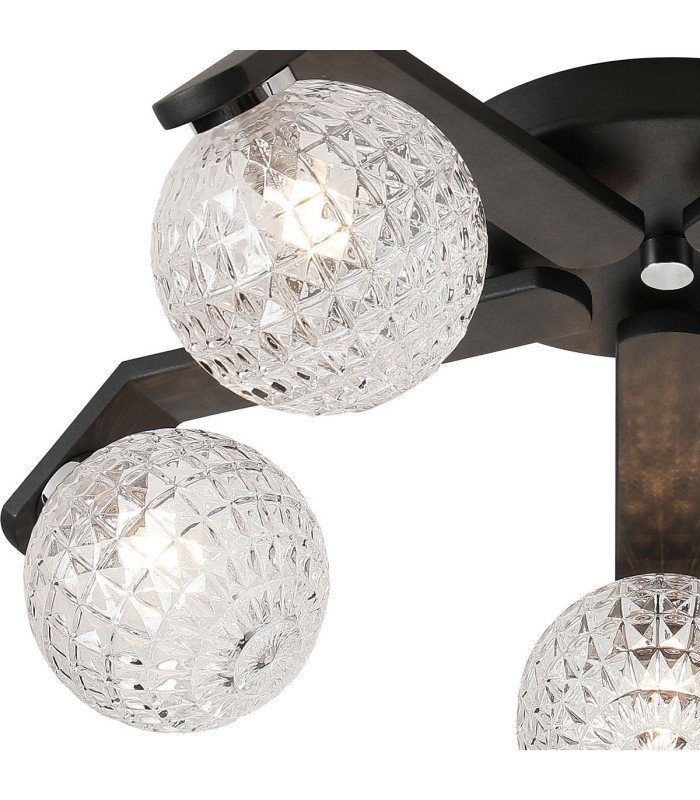 Cortland 54cm Flush Ceiling 5 Light G9 IP44 Black/Polished Chrome/Clear Cross Pattern Round Glass-5