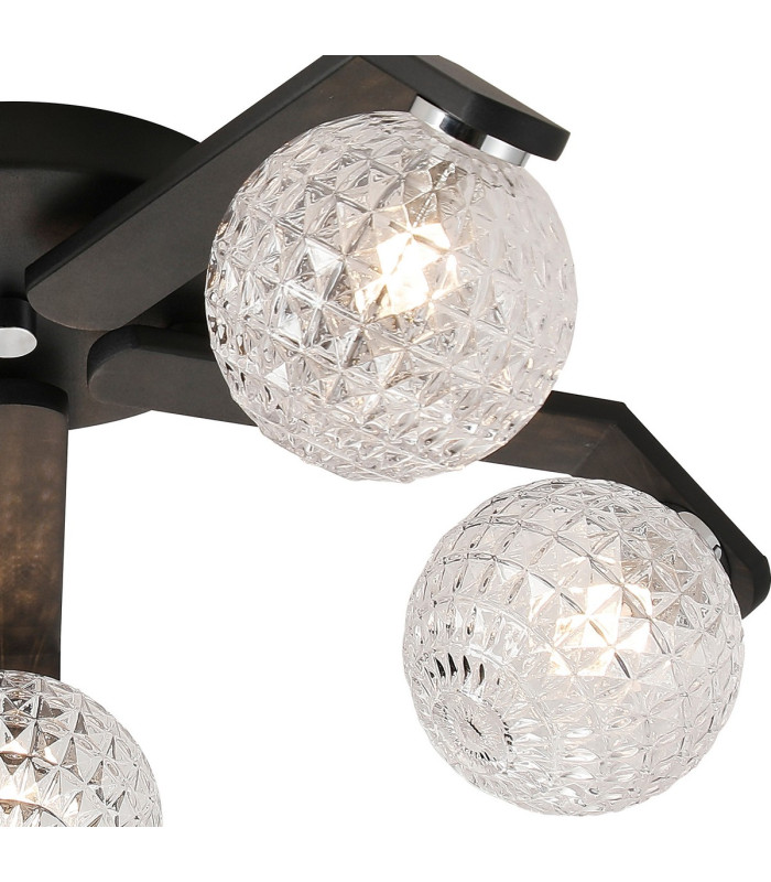 Cortland 54cm Flush Ceiling 5 Light G9 IP44 Black/Polished Chrome/Clear Cross Pattern Round Glass-6
