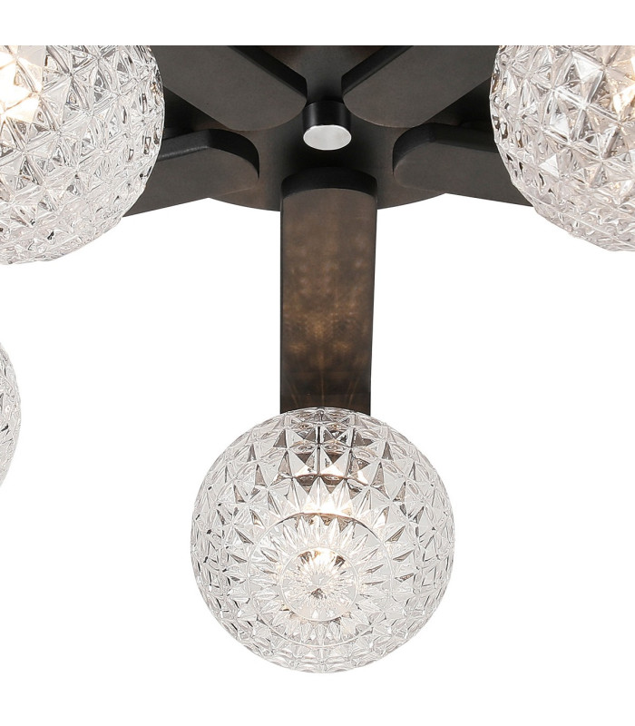 Cortland 54cm Flush Ceiling 5 Light G9 IP44 Black/Polished Chrome/Clear Cross Pattern Round Glass-7