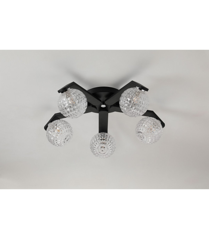 Cortland 54cm Flush Ceiling 5 Light G9 IP44 Black/Polished Chrome/Clear Cross Pattern Round Glass-8