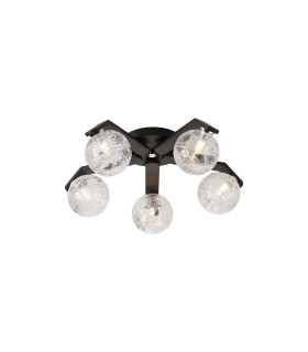 Cortland 54cm Flush Ceiling 5 Light G9 IP44 Black/Polished Chrome/Clear Dune Effect Round Glass-1