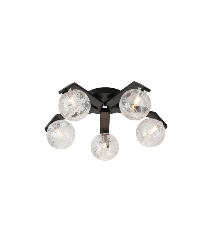 Cortland 54cm Flush Ceiling 5 Light G9 IP44 Black/Polished Chrome/Clear Dune Effect Round Glass-1