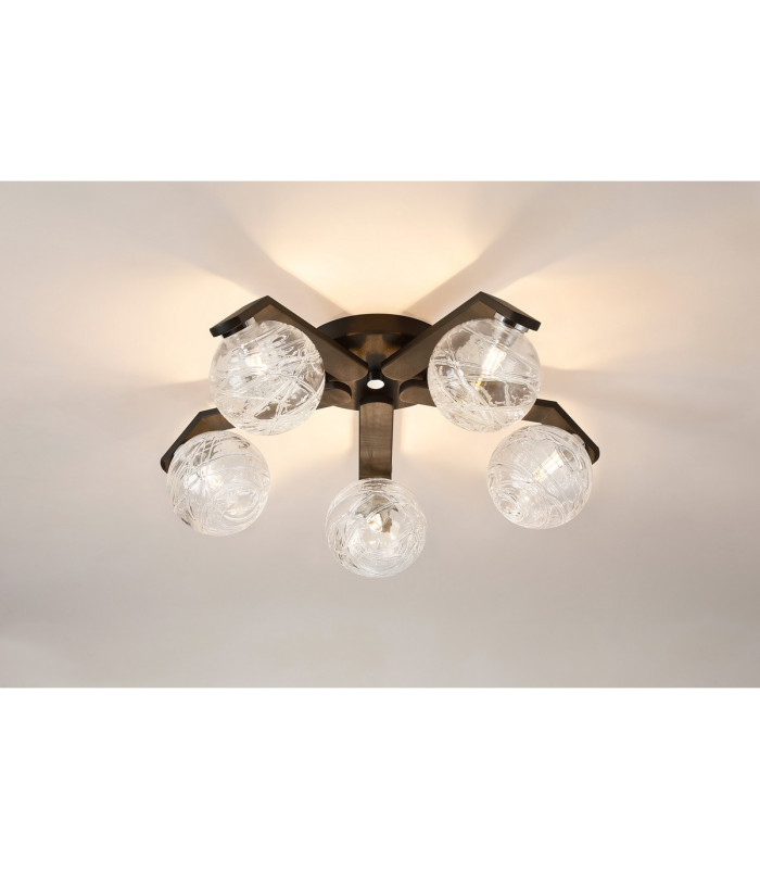Cortland 54cm Flush Ceiling 5 Light G9 IP44 Black/Polished Chrome/Clear Dune Effect Round Glass-3