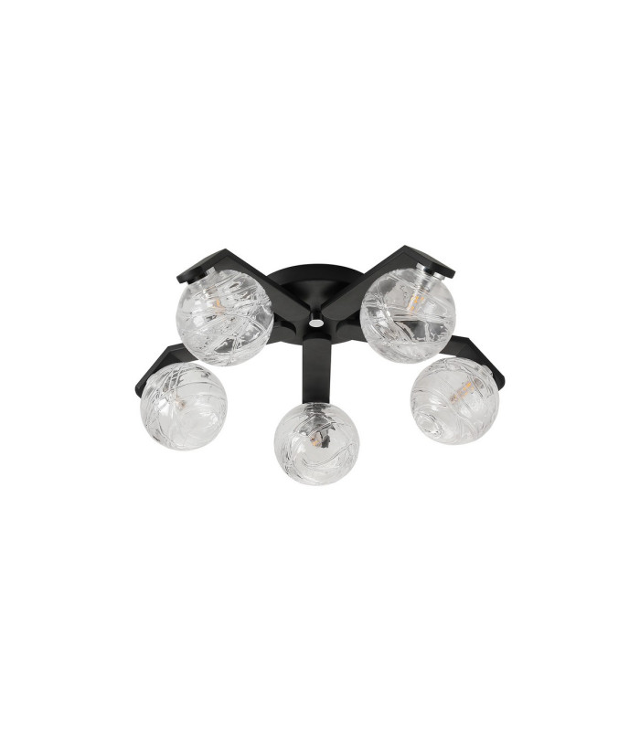 Cortland 54cm Flush Ceiling 5 Light G9 IP44 Black/Polished Chrome/Clear Dune Effect Round Glass-4