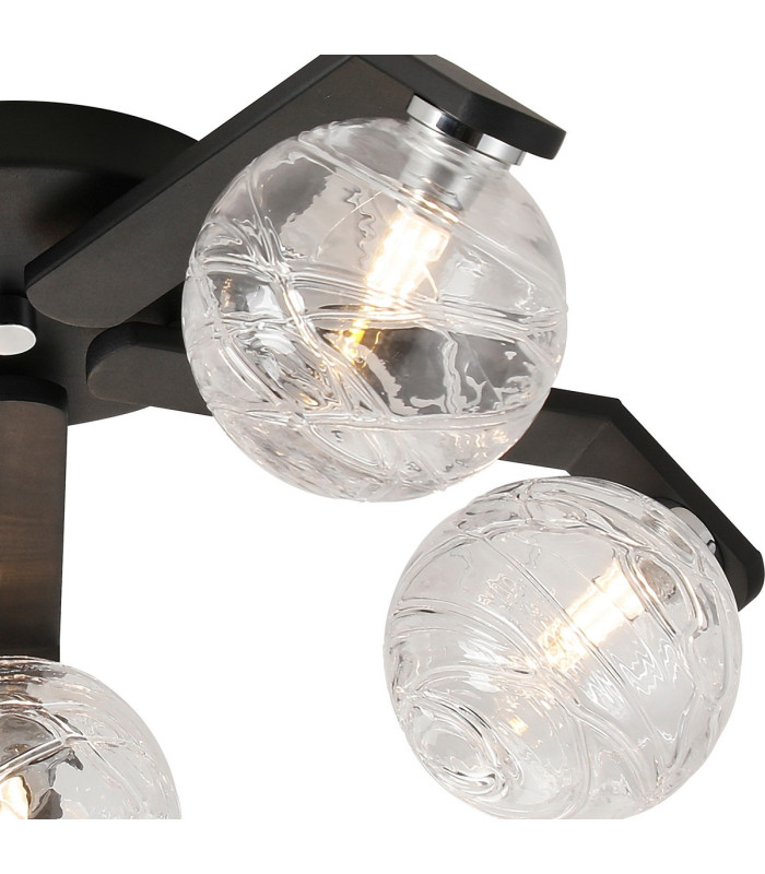 Cortland 54cm Flush Ceiling 5 Light G9 IP44 Black/Polished Chrome/Clear Dune Effect Round Glass-6