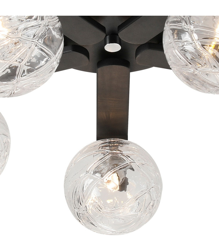 Cortland 54cm Flush Ceiling 5 Light G9 IP44 Black/Polished Chrome/Clear Dune Effect Round Glass-7