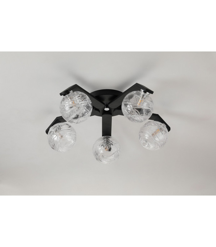 Cortland 54cm Flush Ceiling 5 Light G9 IP44 Black/Polished Chrome/Clear Dune Effect Round Glass-8