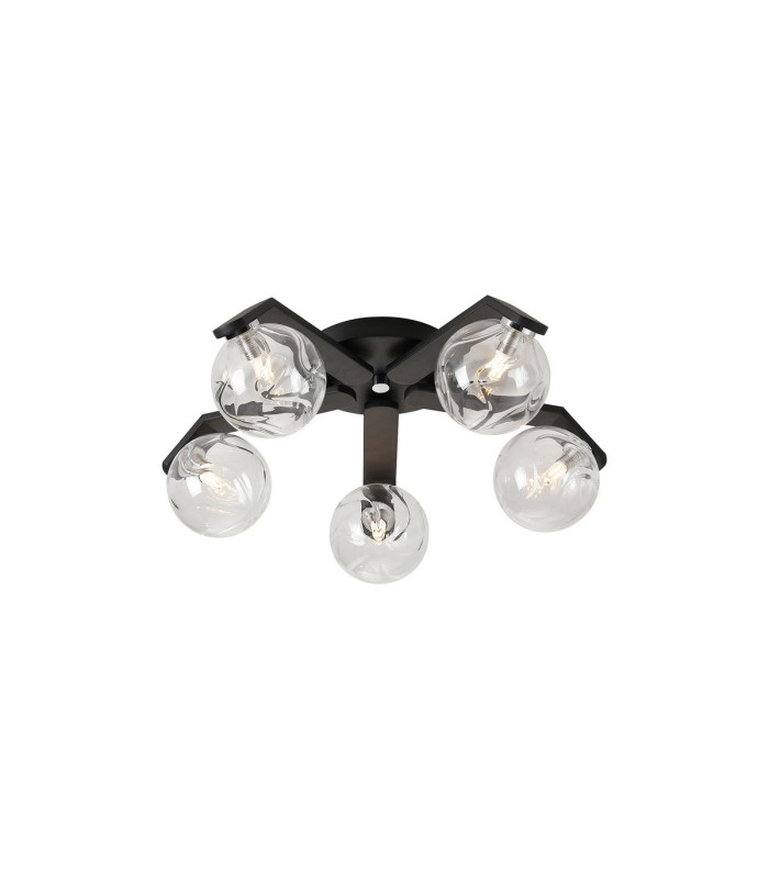 Cortland 54cm Flush Ceiling 5 Light G9 IP44 Black/Polished Chrome/Clear Waved Round Glass-1