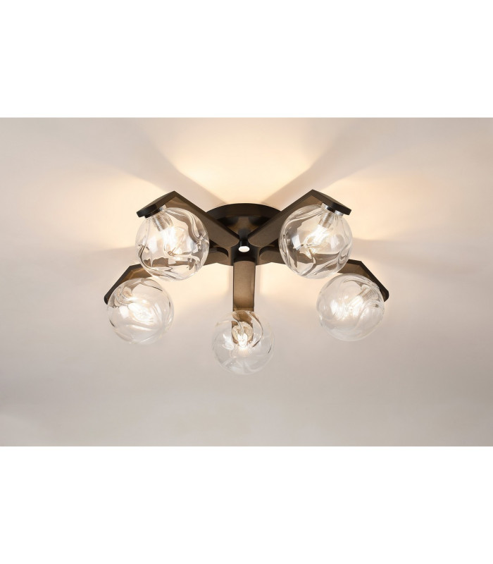 Cortland 54cm Flush Ceiling 5 Light G9 IP44 Black/Polished Chrome/Clear Waved Round Glass-3