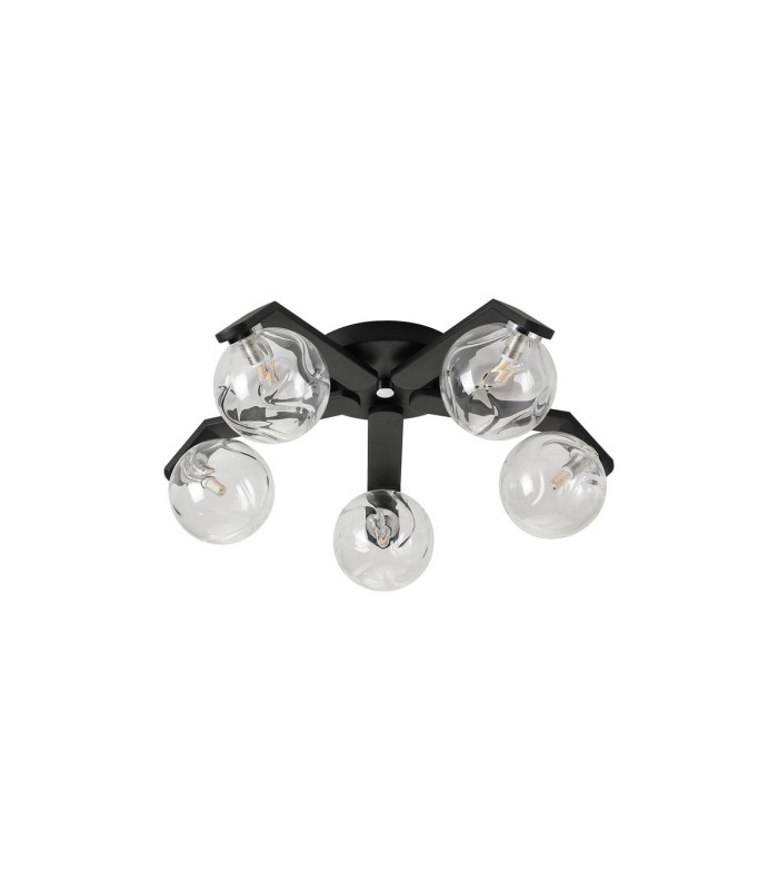 Cortland 54cm Flush Ceiling 5 Light G9 IP44 Black/Polished Chrome/Clear Waved Round Glass-4