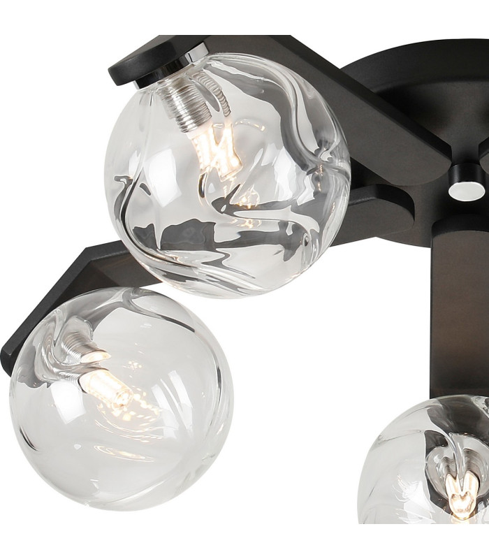 Cortland 54cm Flush Ceiling 5 Light G9 IP44 Black/Polished Chrome/Clear Waved Round Glass-5