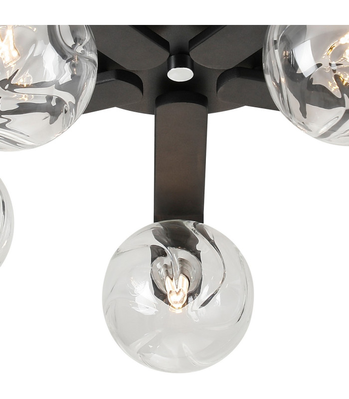 Cortland 54cm Flush Ceiling 5 Light G9 IP44 Black/Polished Chrome/Clear Waved Round Glass-7
