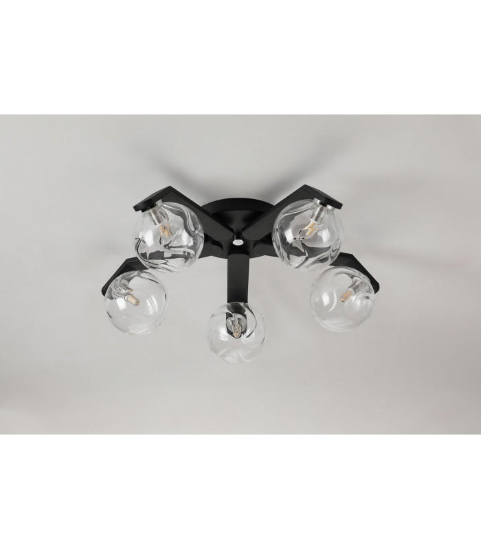 Cortland 54cm Flush Ceiling 5 Light G9 IP44 Black/Polished Chrome/Clear Waved Round Glass-8