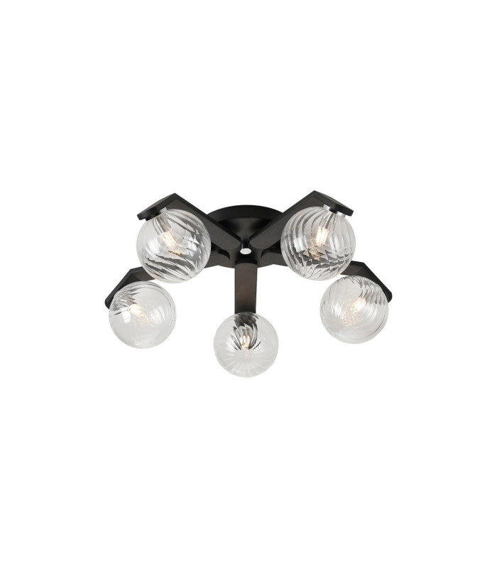 Cortland 54cm Flush Ceiling 5 Light G9 IP44 Black/Polished Chrome/Clear Swirl Round Glass-1