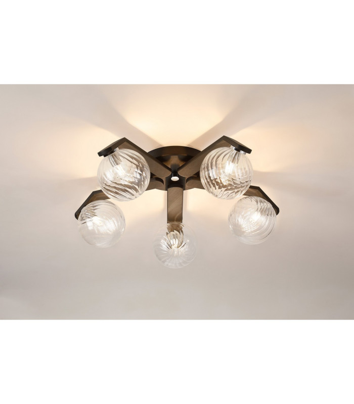 Cortland 54cm Flush Ceiling 5 Light G9 IP44 Black/Polished Chrome/Clear Swirl Round Glass-3
