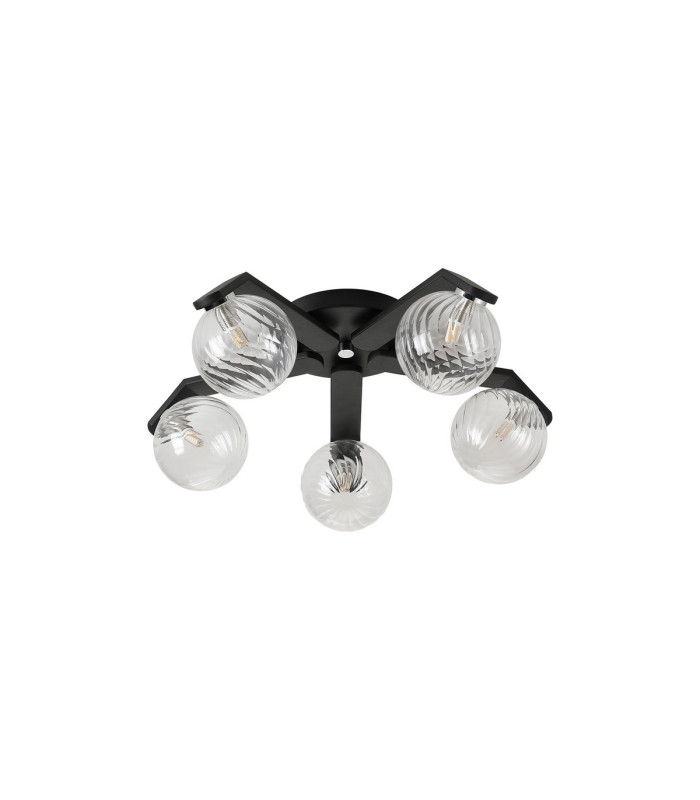 Cortland 54cm Flush Ceiling 5 Light G9 IP44 Black/Polished Chrome/Clear Swirl Round Glass-4